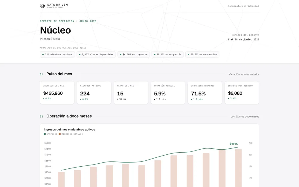 Vista del dashboard de Núcleo · Studio